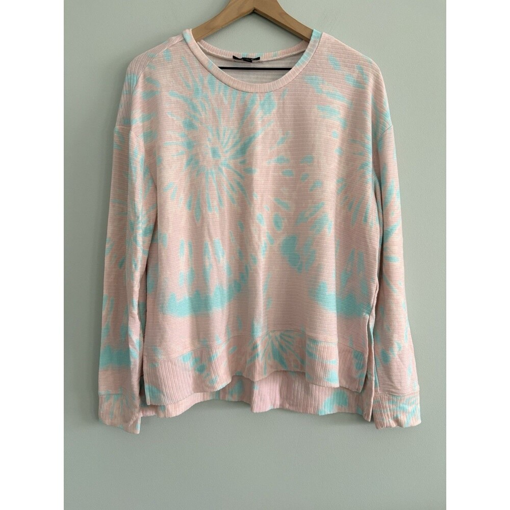 Jessica Simpson Top Womens Size XL Tie Dye Print Pink Blue Long Sleeve Ribbed